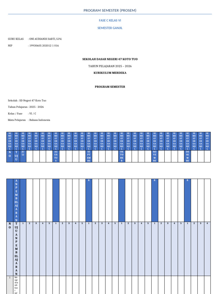 PROSEM Semester Ganjil Lengkap 2025-2026 | PDF