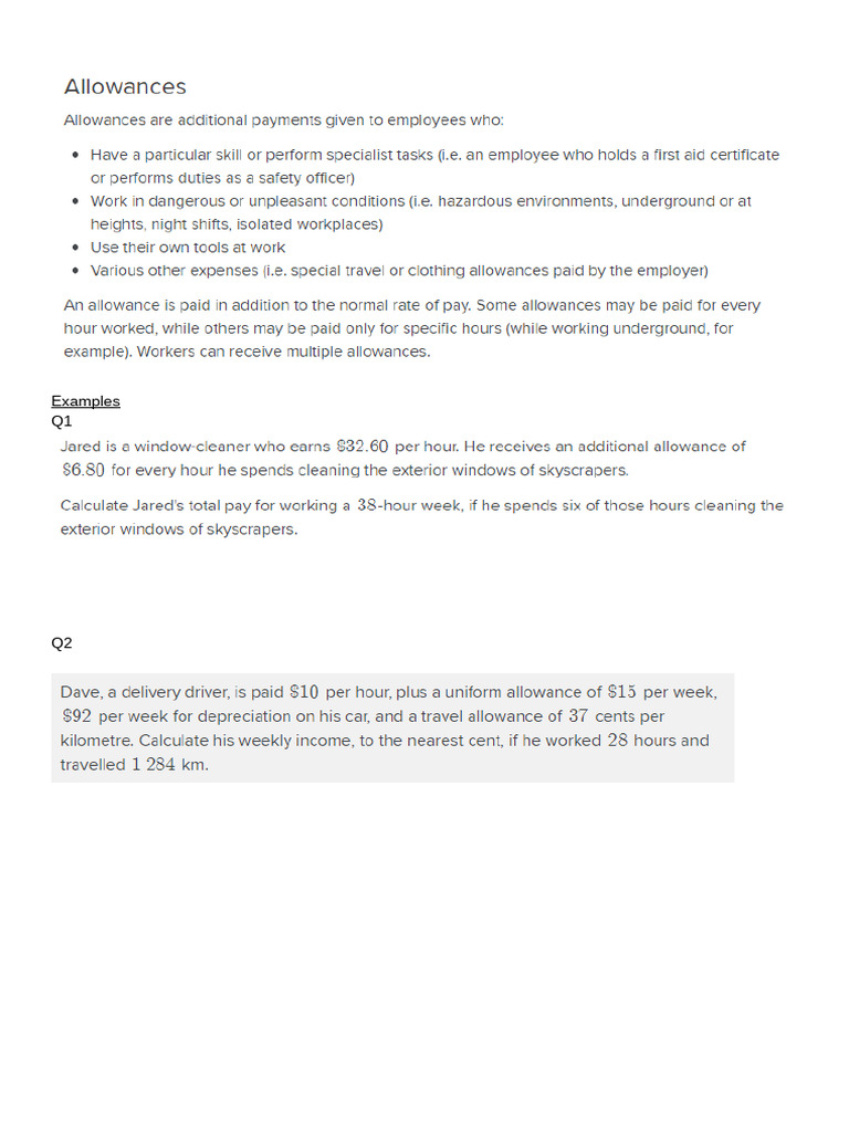 Allowances | PDF