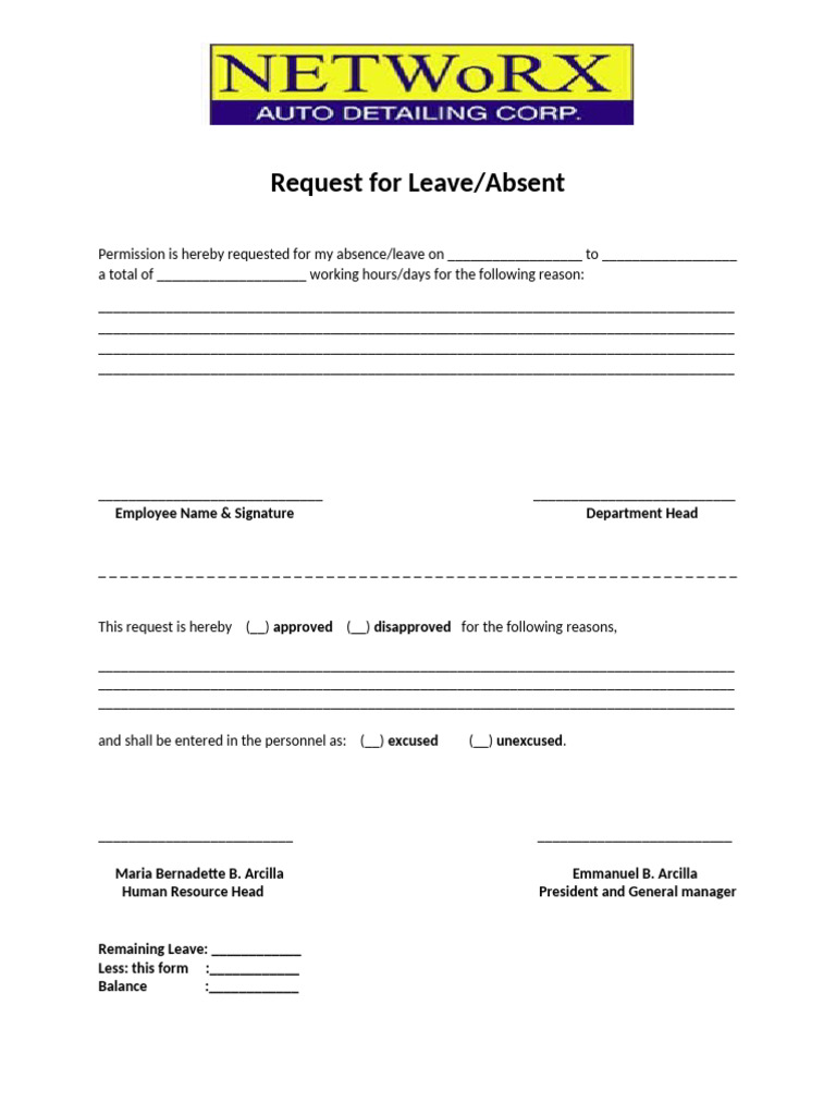 Leave and Absent Request Form | PDF