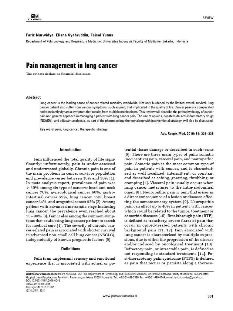 Pain Management in Lung Cancer | PDF | Analgesic | Opioid