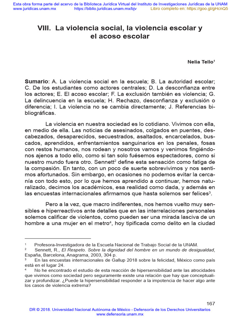 VIII La Violencia Social La Violencia Escolar y El Acoso Escolar | PDF ...