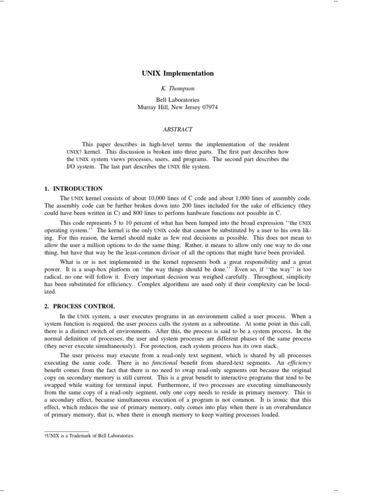 UNIX Kernel Implementation Overview | PDF | Process (Computing ...