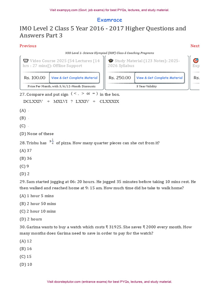 IMO Level 2 Class 5 Year 2016 2017 Part 3 | PDF