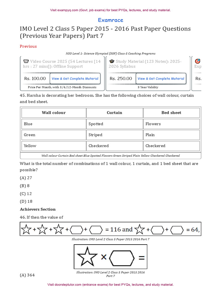 IMO Level 2 Class 5 Paper 2015 2016 Part 7 | PDF