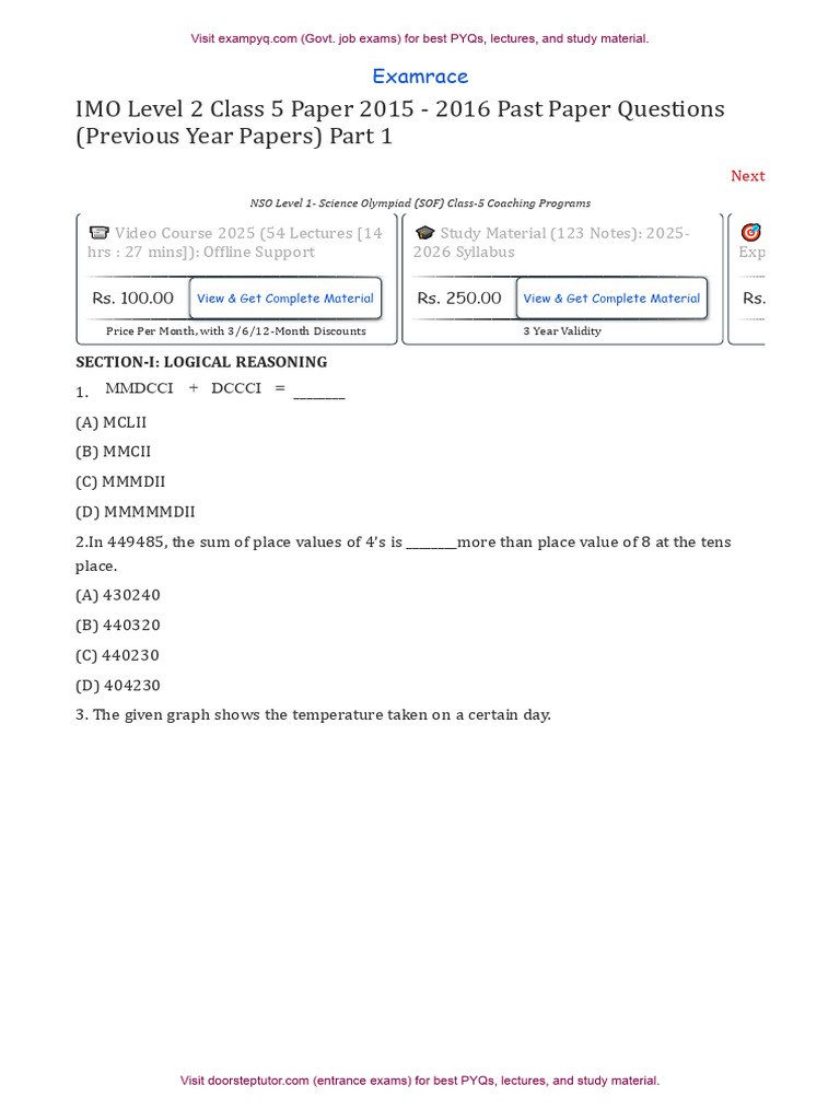 IMO Level 2 Class 5 Paper 2015 2016 Part 1 | PDF