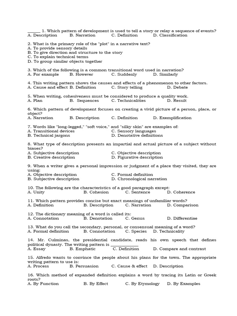 Multiple Choice Exam Midterm RW 25-26 | PDF | Definition | Essays