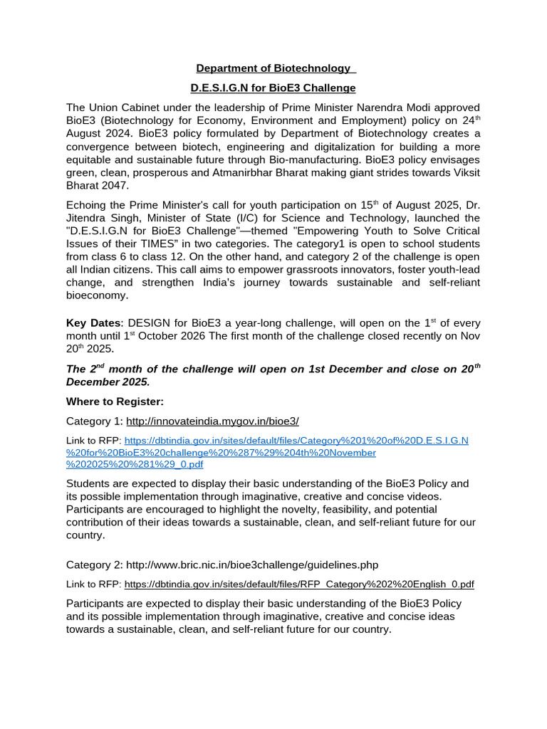 D.E.S.I.G.N For BioE3 Challenge - 3rd December 2025 | PDF | Economies