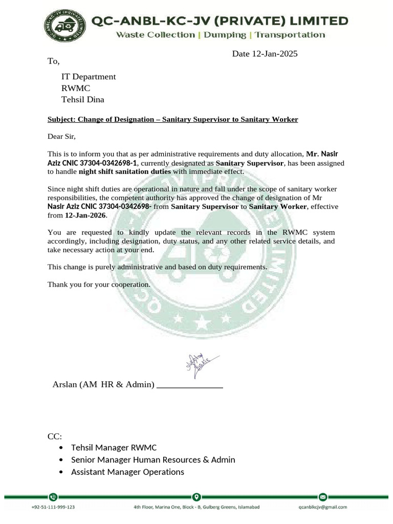 Nasir Demotion Letter | PDF