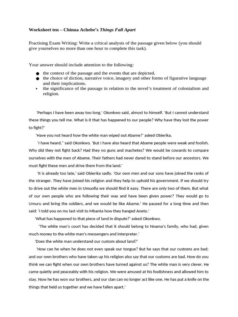 Worksheet TEN Things Fall Apart | PDF