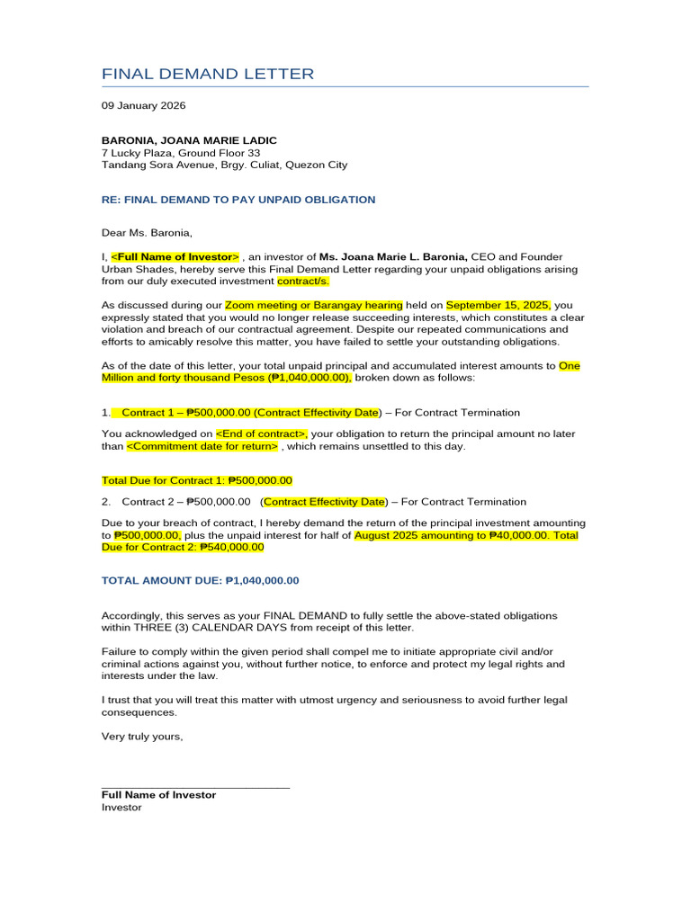 Final Demand Letter Template 1 | PDF