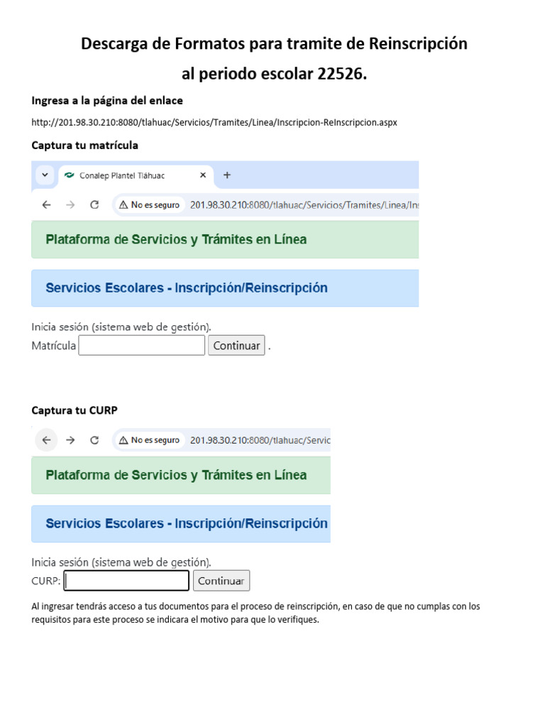 Descarga de Formatos para Tramite de Reinscripción | PDF