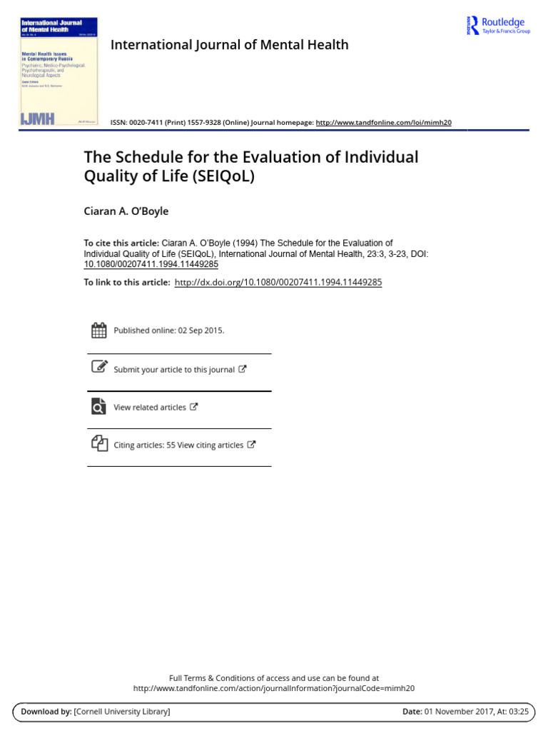 The Schedule For The Evaluation of Individual Quality of Life (SEIQoL ...