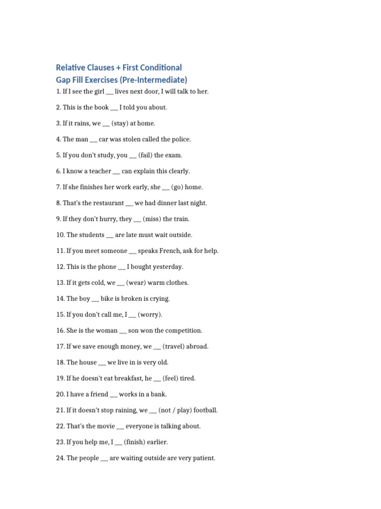 Relative Clauses First Conditional Pre Intermediate | PDF