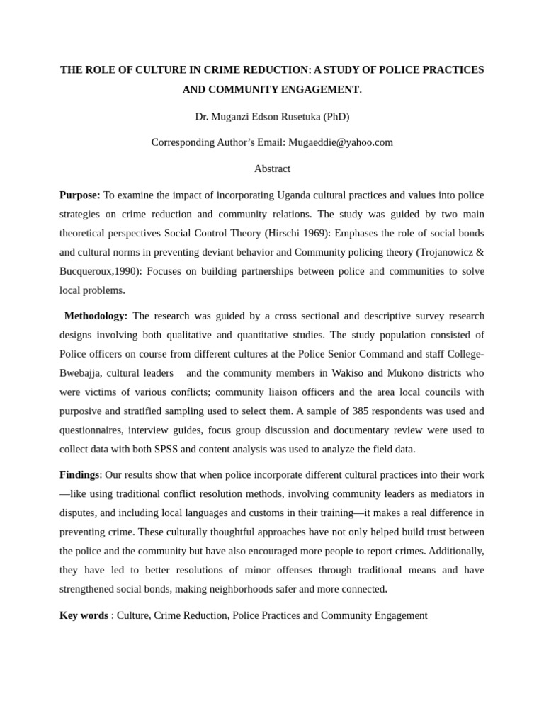 The Role of Culture in Crime Reduction | PDF | Conflict Resolution ...