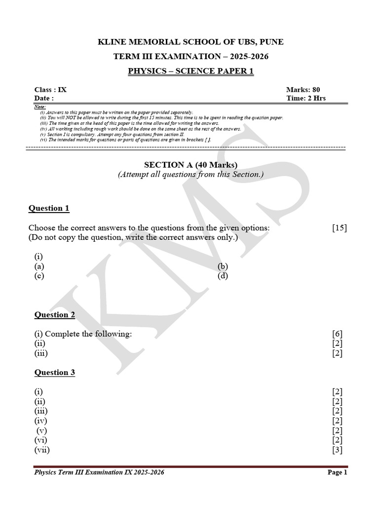 Physics IX Paperpattern 2025 2026 | PDF