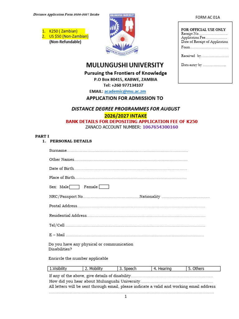 2026-2027 Distance Application Form | PDF | Bachelor's Degree | High ...