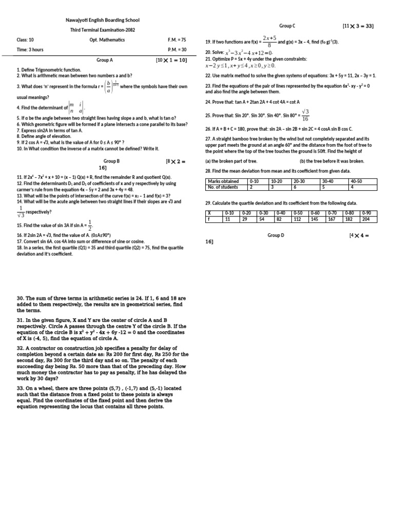 Opt Math 10 3rd Term Exam | PDF | Mathematical Analysis | Mathematics