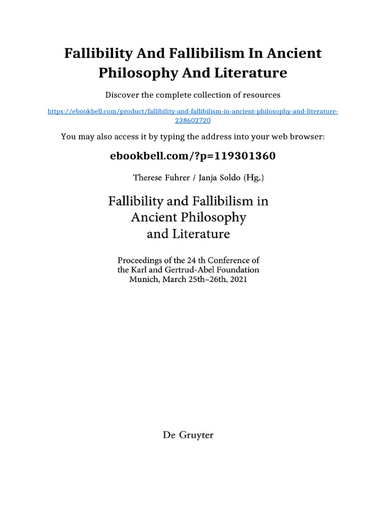 Fallibility and Fallibilism in Ancient Philosophy and Literature ...