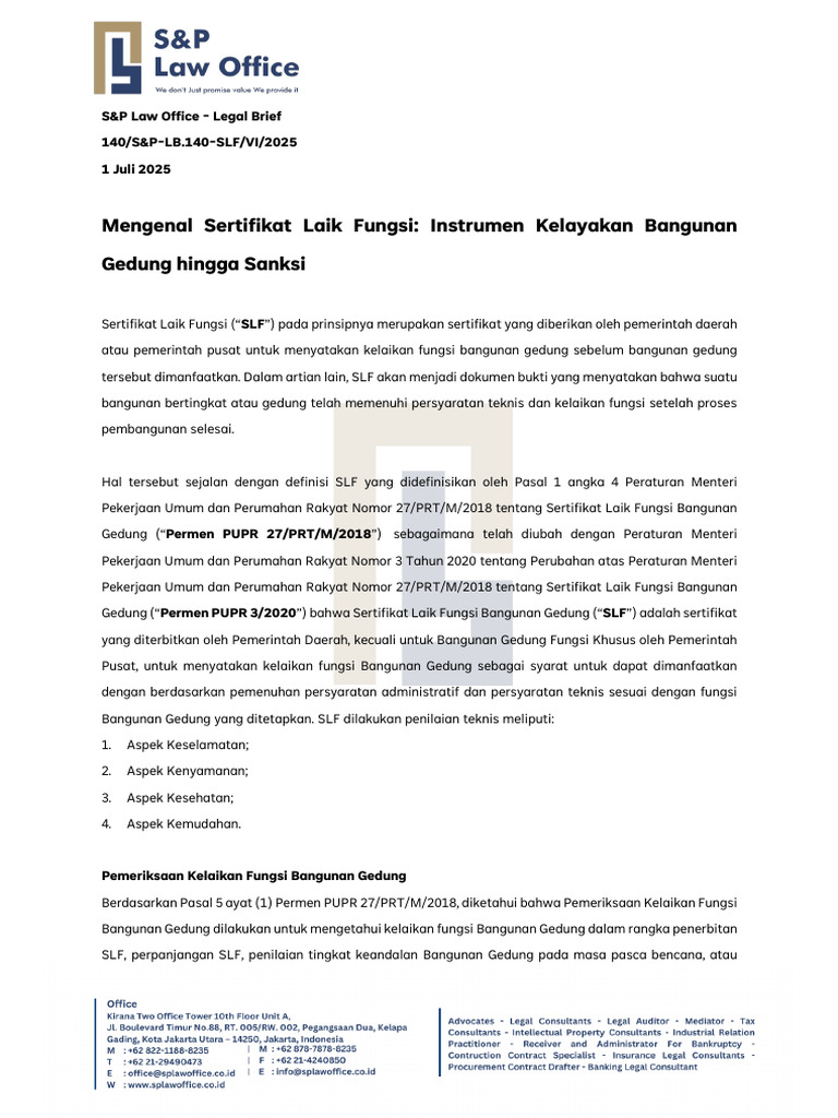 LBrief - Sertifikat Laik Fungsi | PDF