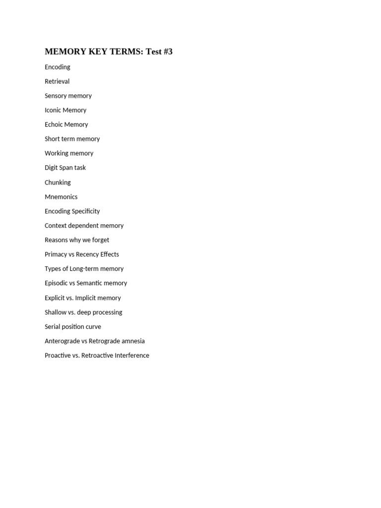 Key Terms Memory | PDF