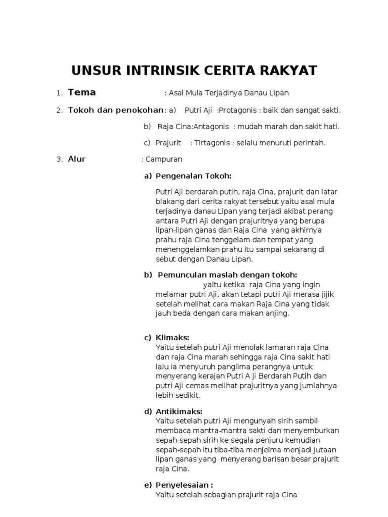 Unsur Intrinsik Cerita Rakyat