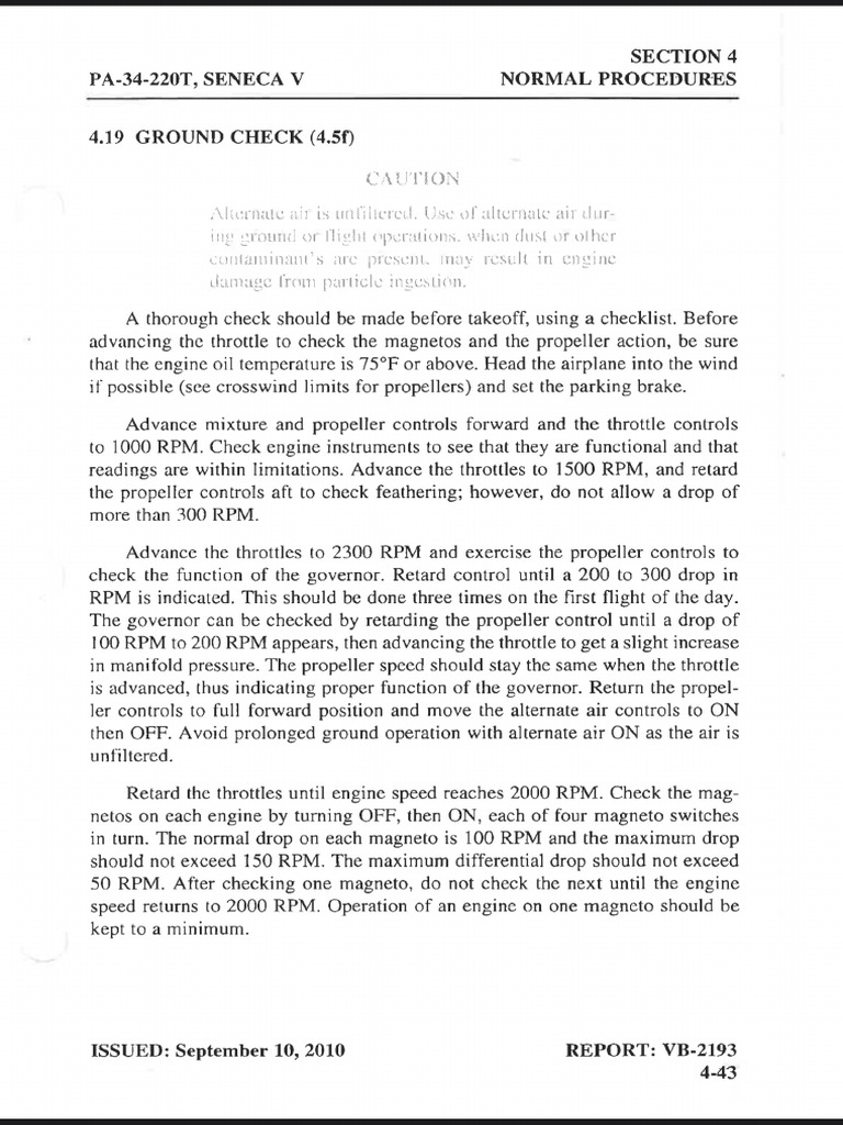 PA-34 Ground Check (Run Up) | PDF