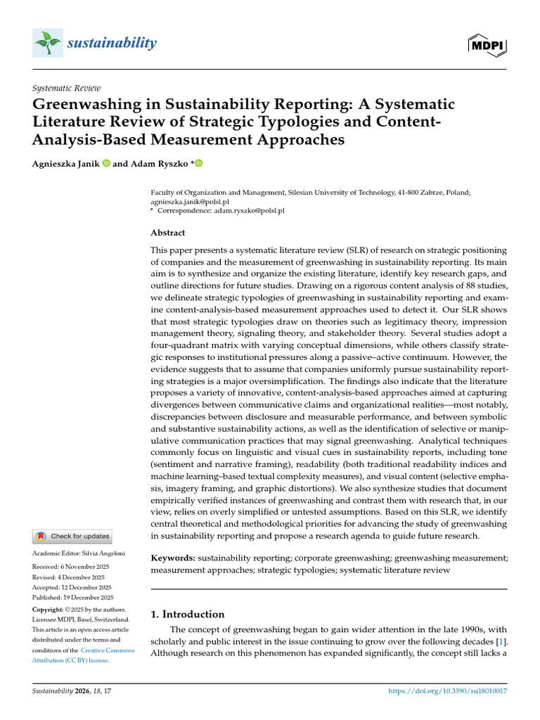 Sustainability 18 00017 v2 | PDF | Sustainability | Systematic Review