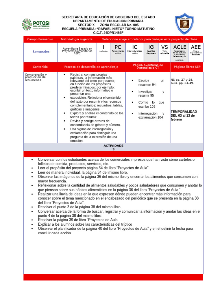 Planeacion Del 03 Al 13 de Febrero | PDF | Educación primaria | Cognición
