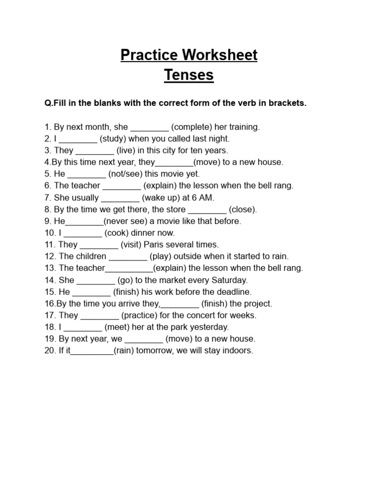 Tenses Worksheet Class9 | PDF
