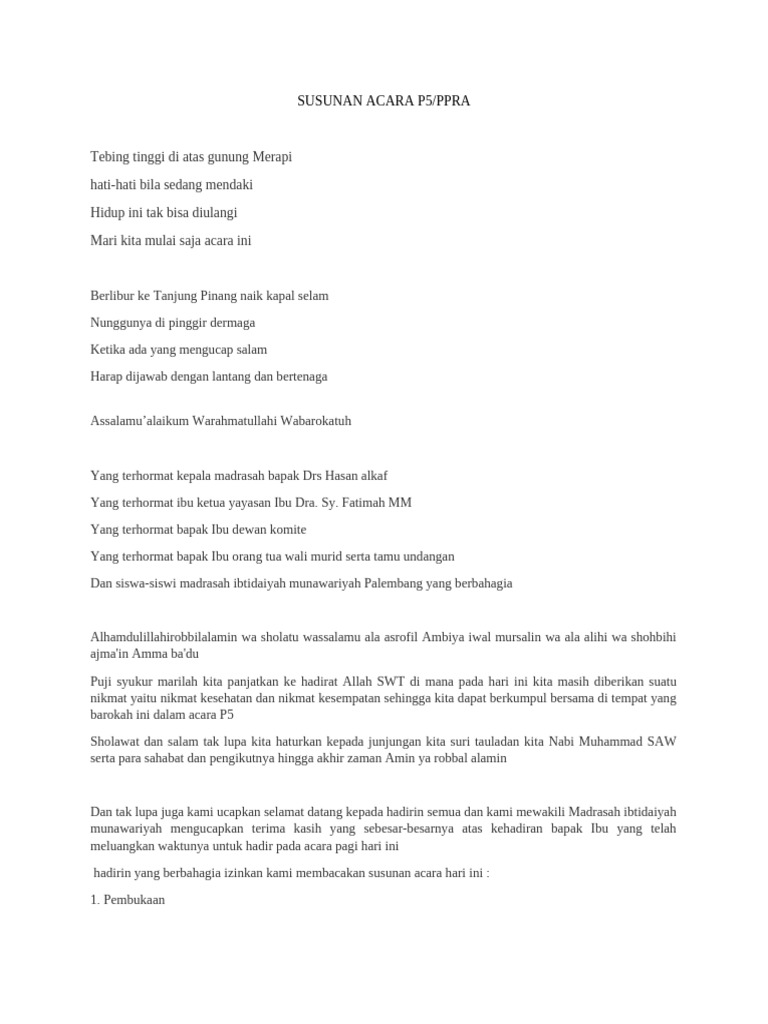 Susunan Acara P5 | PDF