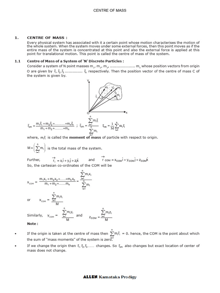 Center of Mass and Collision CDF Sheet | PDF | Collision | Momentum