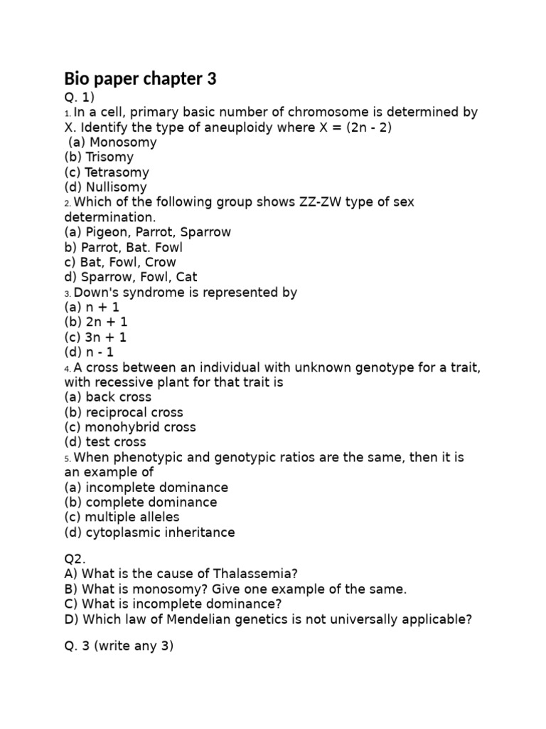 Bio Paper Chapter 3 | PDF