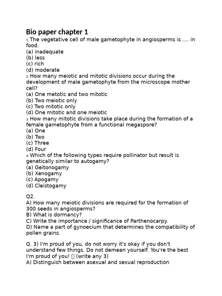 Bio Paper Chapter 1 | PDF