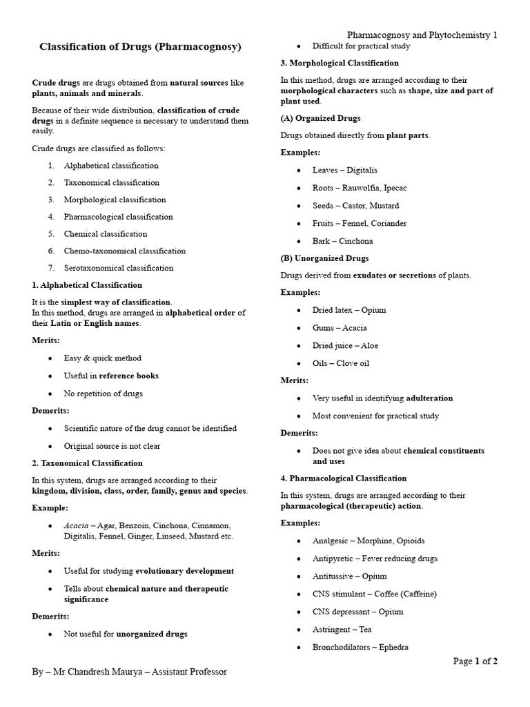 Classification of Crude Drugs | PDF | Taxonomy (Biology) | Pharmacognosy