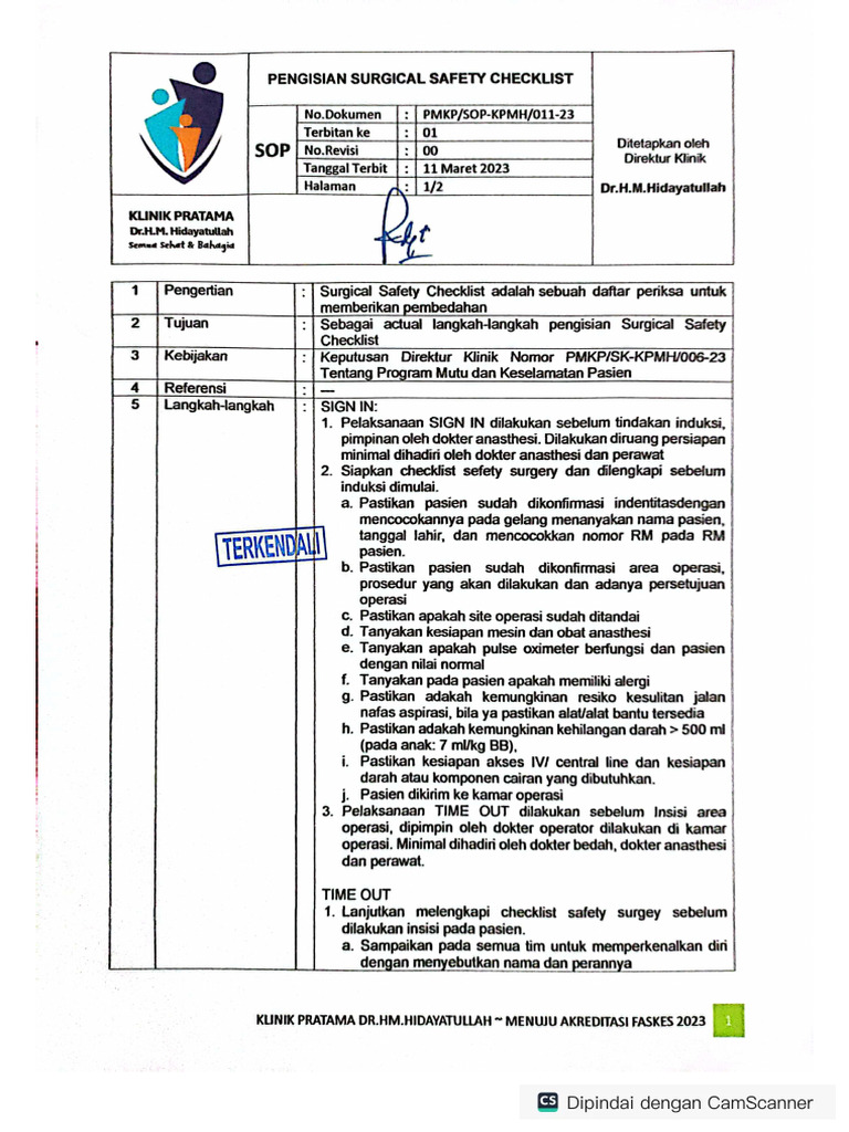 2.2.5.1 Sop Surgical Check List | PDF