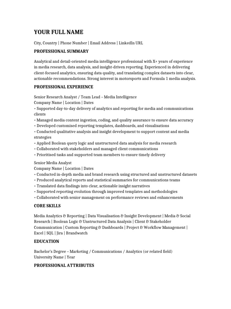 Senior Research Analyst Cision Resume Template | PDF
