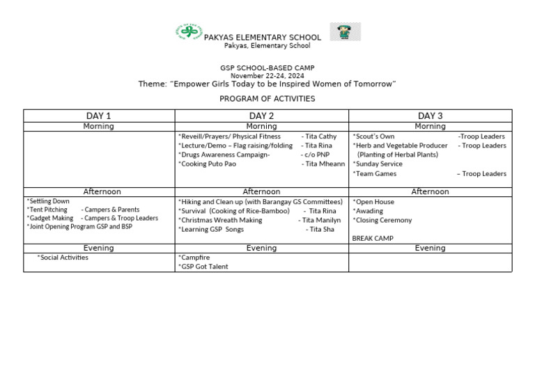 GSP - School-Based Camp Program 2024 | PDF