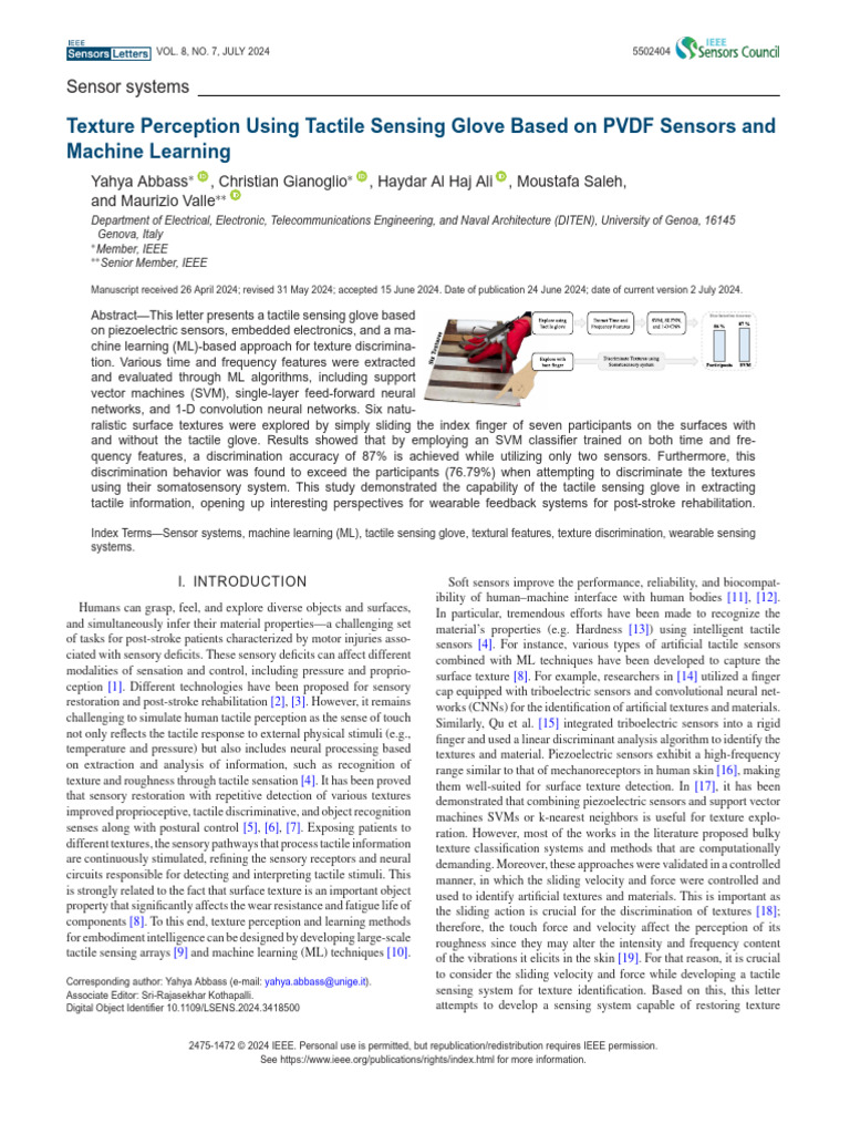 Texture Perception Using Tactile Sensing Glove Based On PVDF Sensors ...
