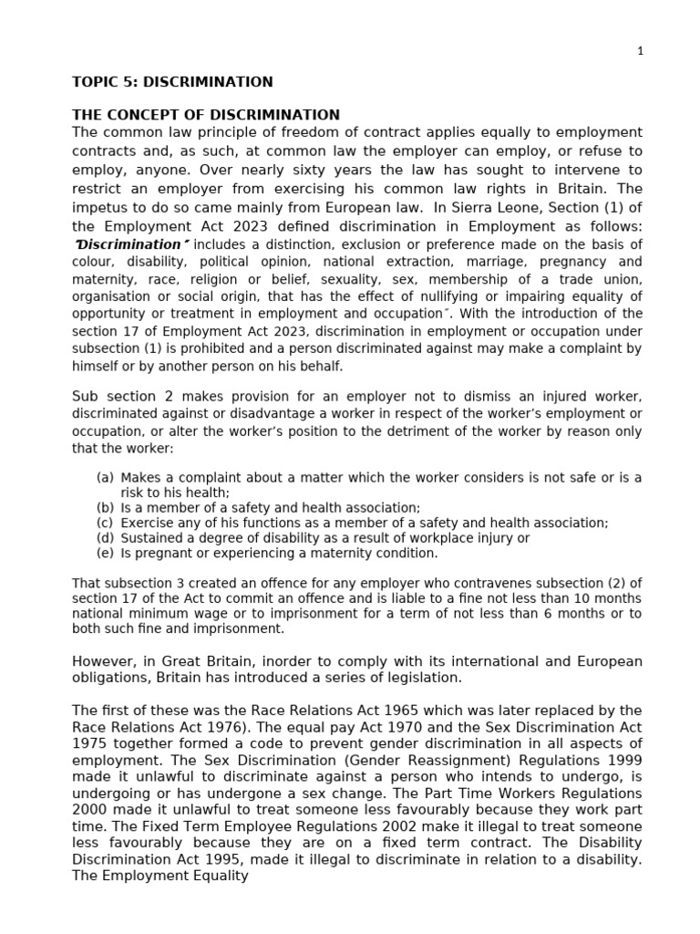 Discrimination in Employment Law | PDF | Harassment | Discrimination
