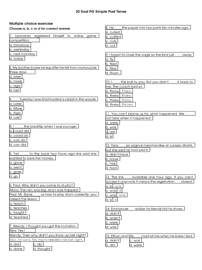 Soal PG Simple Past Tense | PDF