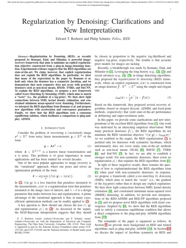 Regularization by Denoising Clarifications and New Interpretations ...
