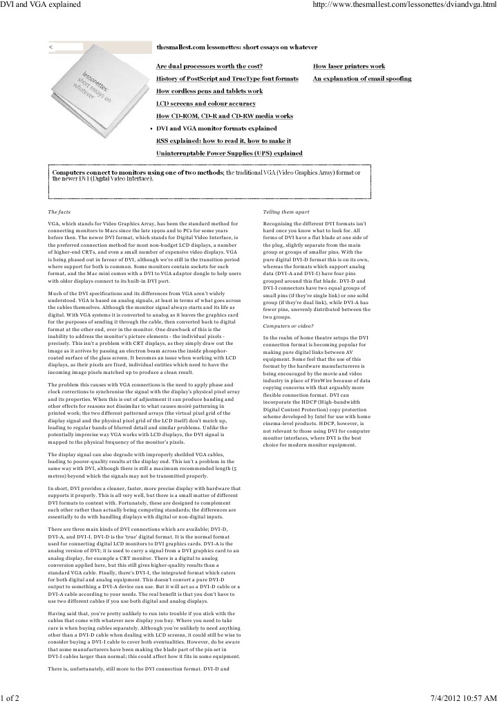DVI and VGA Explained Download Free PDF Computer Monitor Imaging