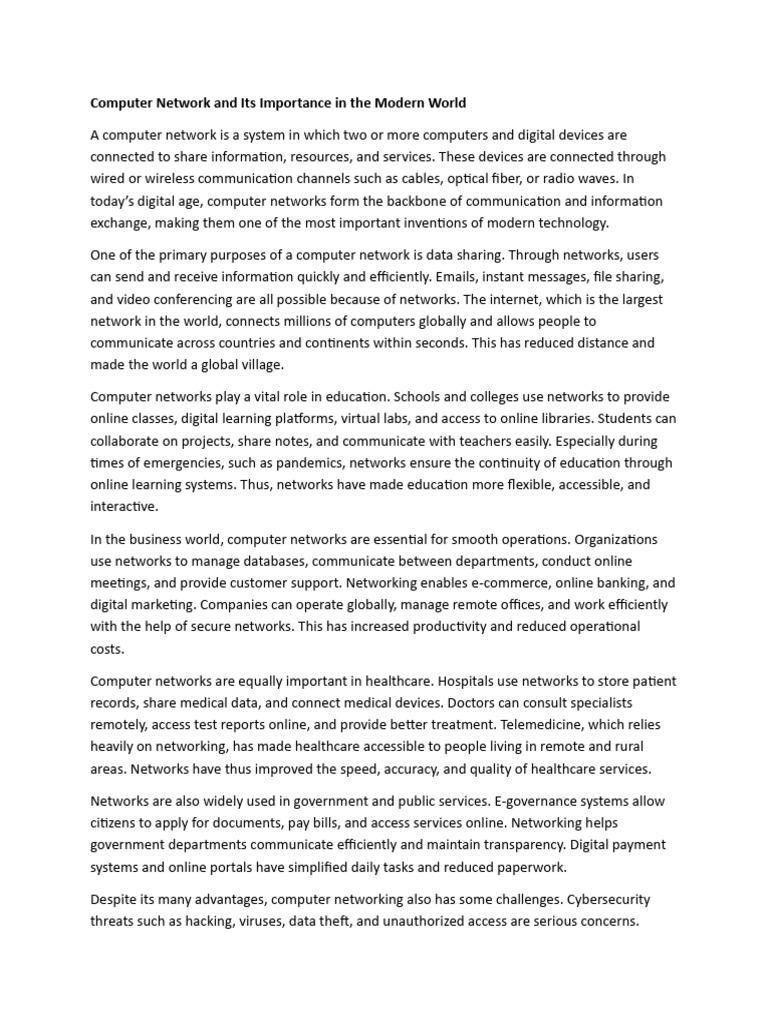 Computer Network and Its Importance in The Modern World | PDF ...