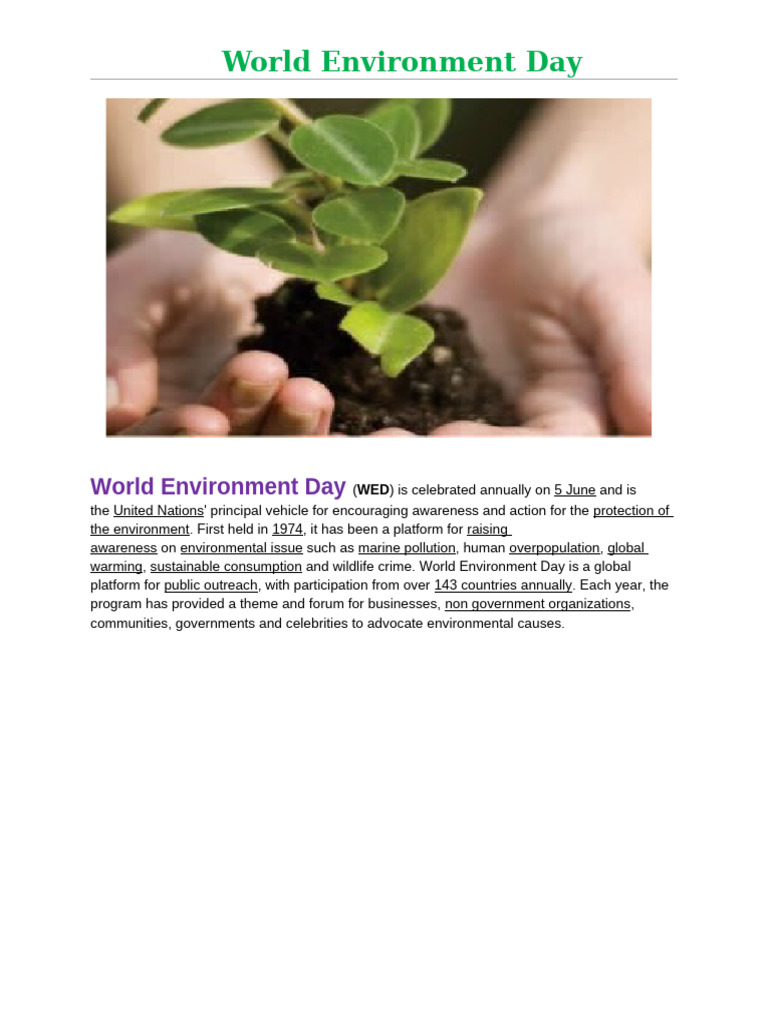 World Environment Day School PRJ | PDF