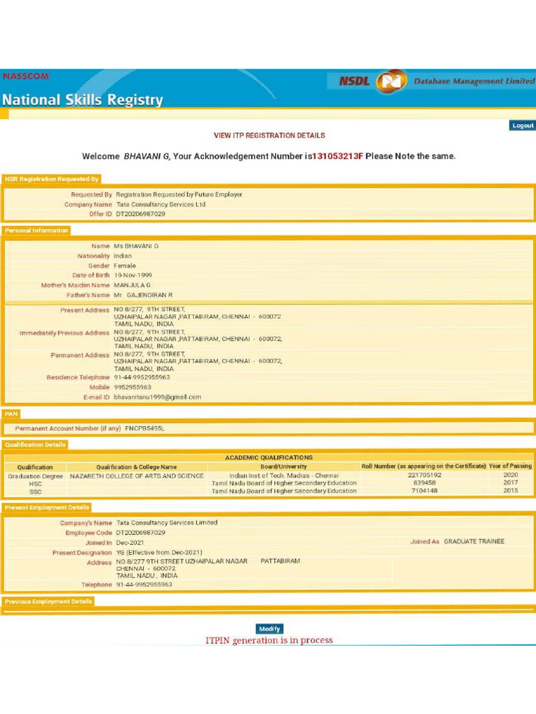 NCR E-Card DT20206987029 Bhavani | PDF