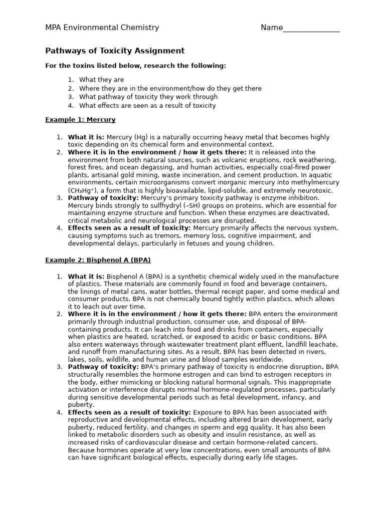 Pathways of Toxicity Assignment | PDF | Medical Specialties