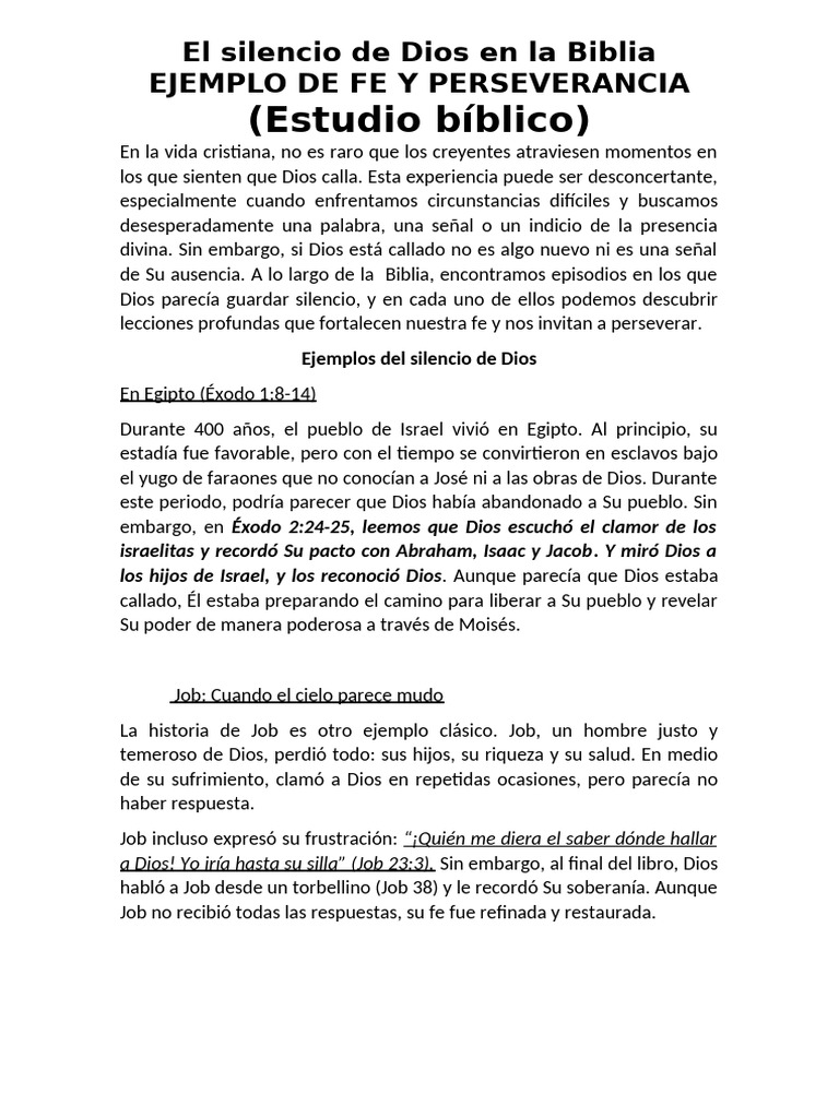 El Silencio de Dios en La Biblia 21 Octubre | PDF | Libro de trabajo ...