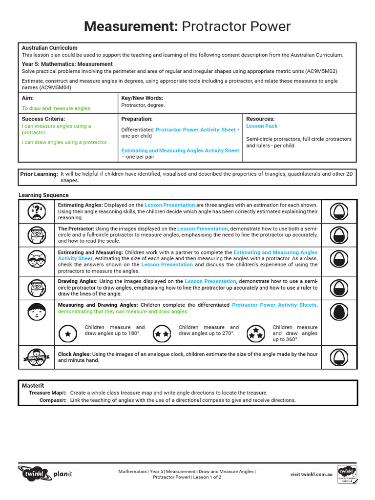 Lesson Plan Protractor Power | PDF | Angle | Circle