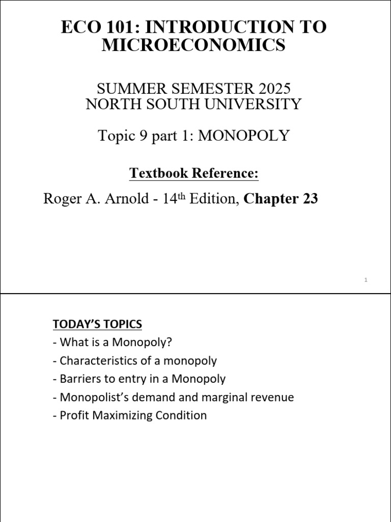 ECO 101 Topic 9 Part 1 - 3838228 | PDF | Monopoly | Economics Of Regulation