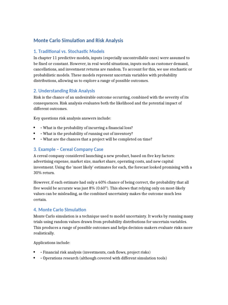 Risk Analysis and Monte Carlo Simulation | PDF | Monte Carlo Method ...